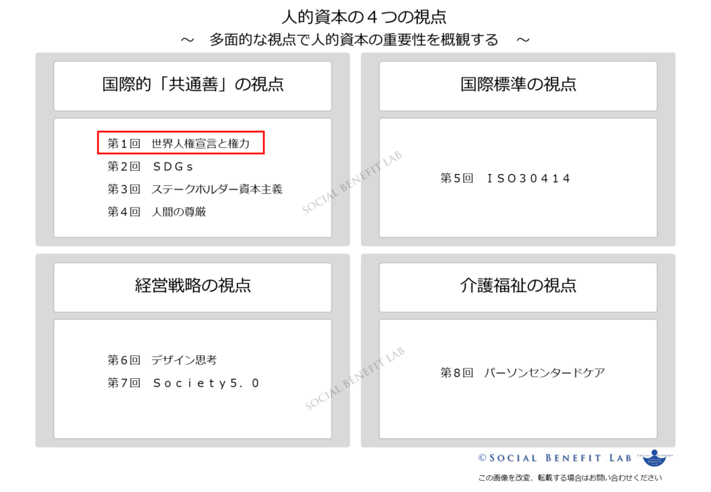 世界人権宣言と権力の視点からみた人的資本の概観図